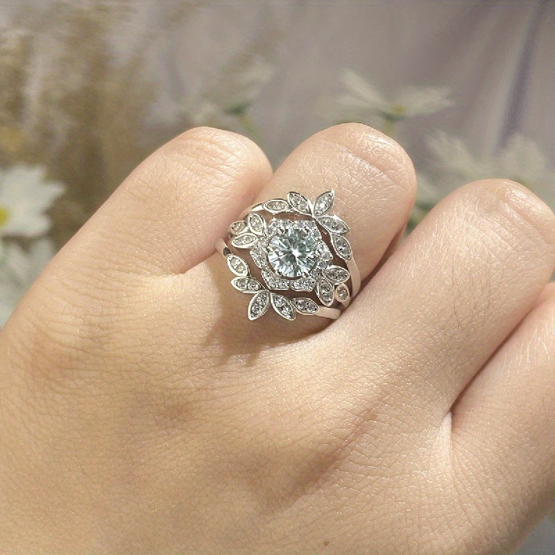 Sterling Silver Moissanite Flower Design Stacking Rings for Women