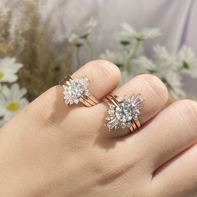 Sterling Silver Moissanite Stacking Ring 1/2ct Flower Design Engagement Jewelry