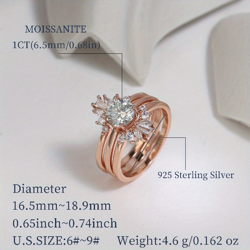 Sterling Silver Moissanite Stacking Ring 1/2ct Flower Design Engagement Jewelry