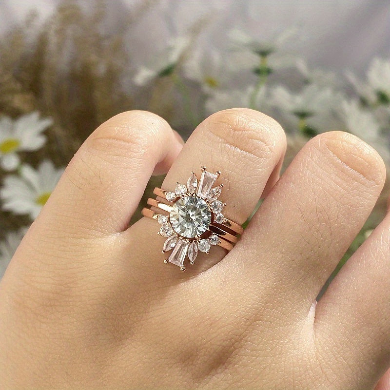 Sterling Silver Moissanite Stacking Ring 1/2ct Flower Design Engagement Jewelry