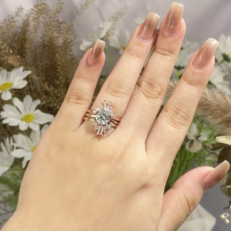 Sterling Silver Moissanite Stacking Ring 1/2ct Flower Design Engagement Jewelry