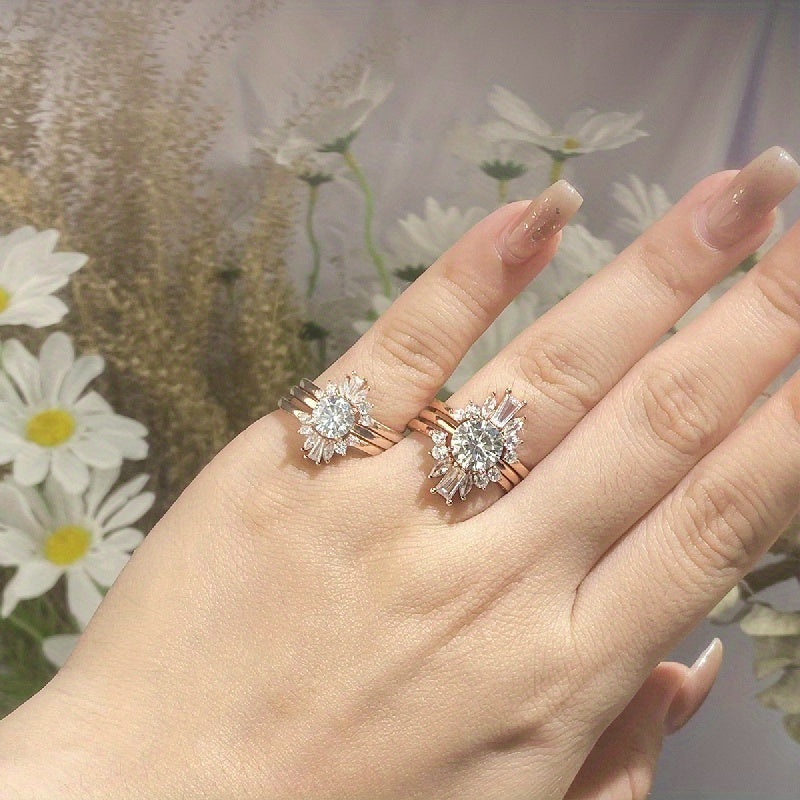 Sterling Silver Moissanite Stacking Ring 1/2ct Flower Design Engagement Jewelry