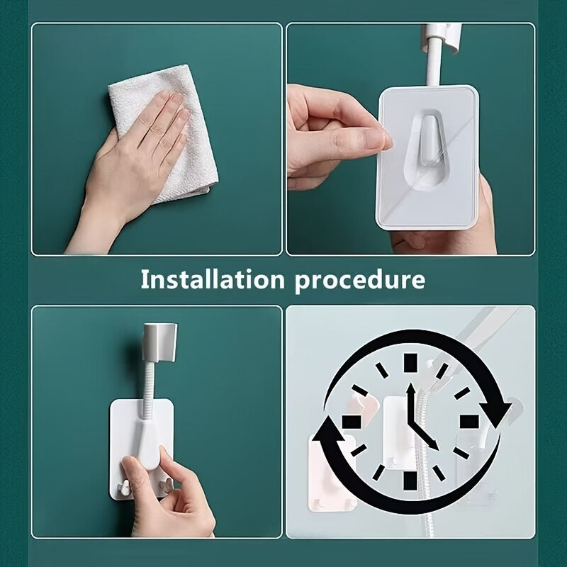 360° Rotating Shower Head Holder with Double Hooks Adjustable Nozzle Bathroom Accessories