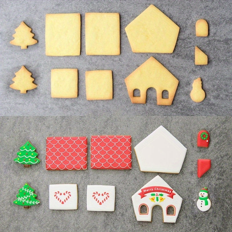 Juego de cortadores de plástico para galletas para herramientas y moldes de horneado de casas de jengibre de Navidad en 3D
