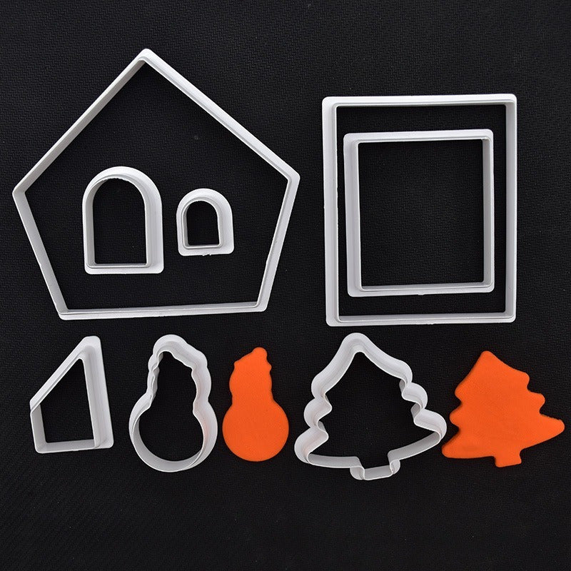 Juego de cortadores de plástico para galletas para herramientas y moldes de horneado de casas de jengibre de Navidad en 3D