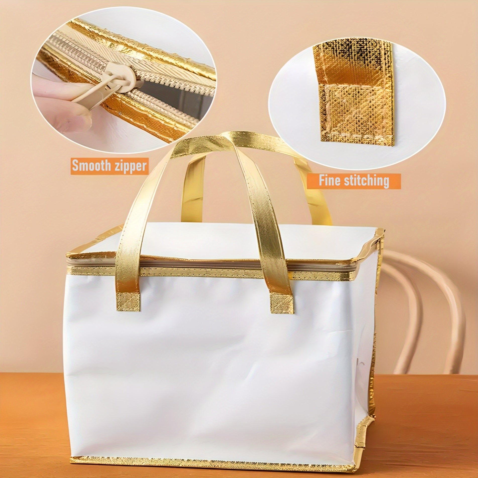 Insulated Food Delivery Bag with Zipper Leakproof Non-Woven Fabric Aluminum Lining