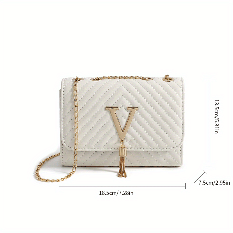 Mini Quilted Shoulder Bag for Women with Tassel and Chain Detail in White Black Pink