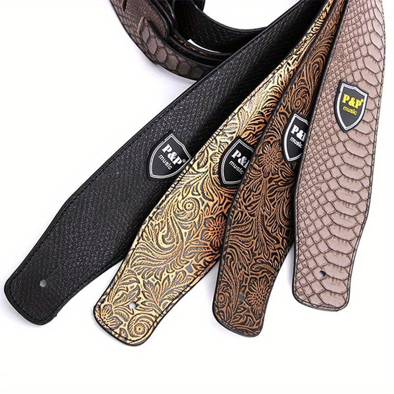 6.35cm Faux Leather Guitar Strap Adjustable Embroidered Belt for Acoustic Electric Bass