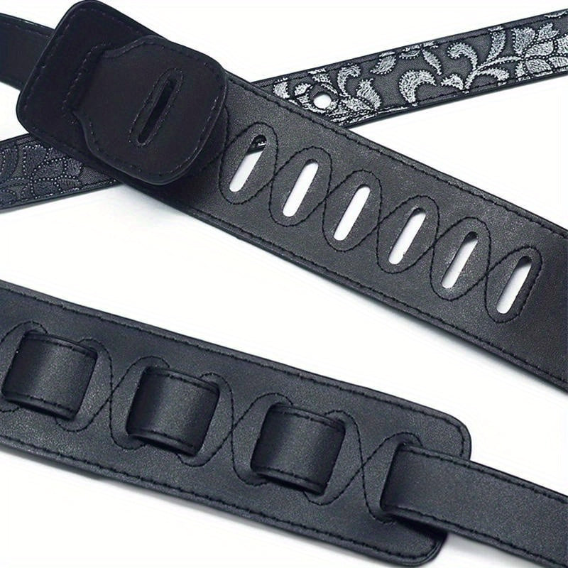 6.35cm Faux Leather Guitar Strap Adjustable Embroidered Belt for Acoustic Electric Bass