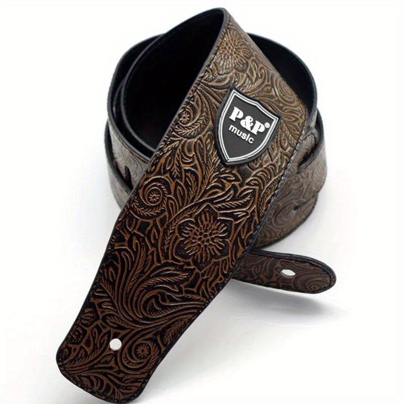 6.35cm Faux Leather Guitar Strap Adjustable Embroidered Belt for Acoustic Electric Bass