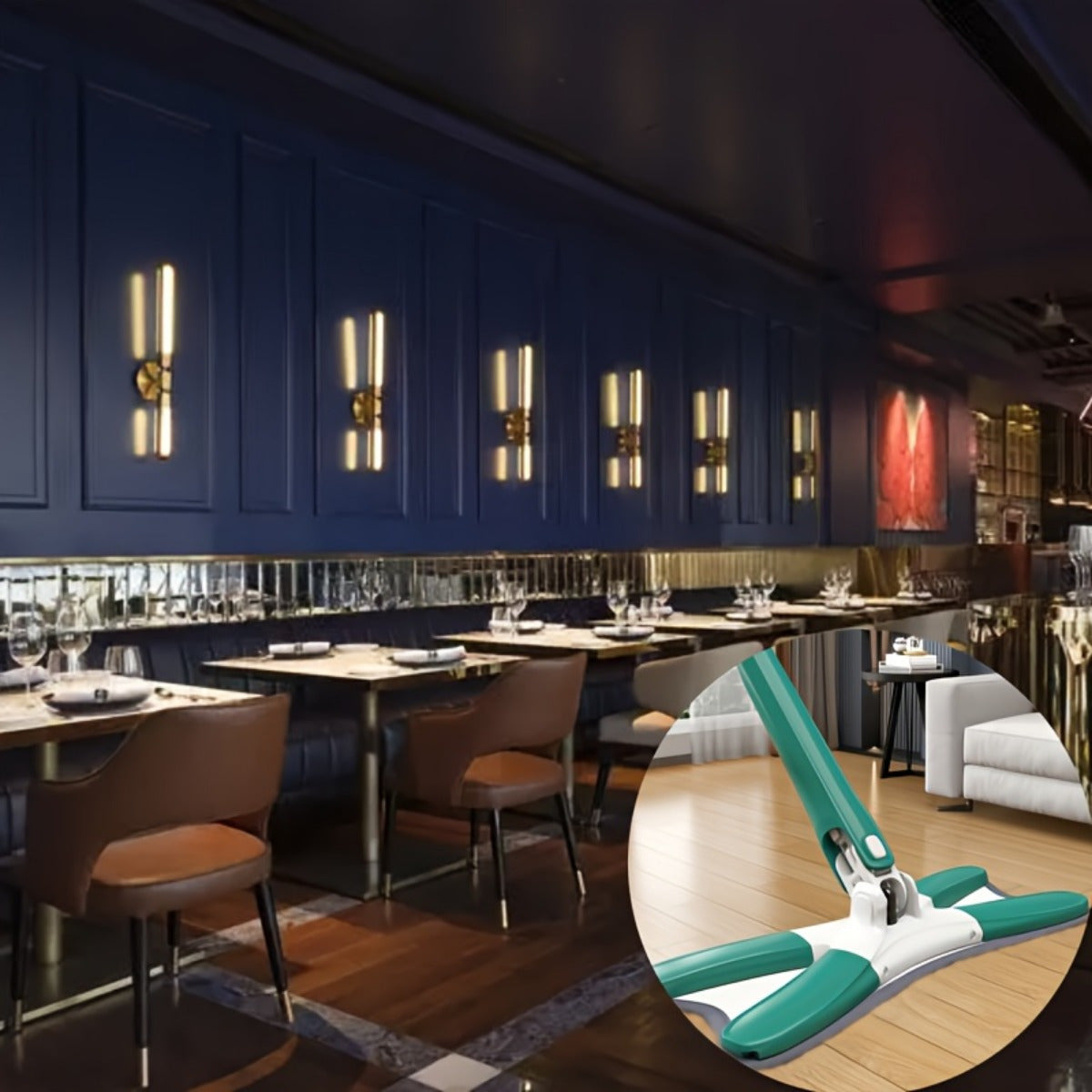 Butterfly Shaped Flat Mop Kit with Microfiber Pad and Reusable Cloths for Wet Dry Cleaning