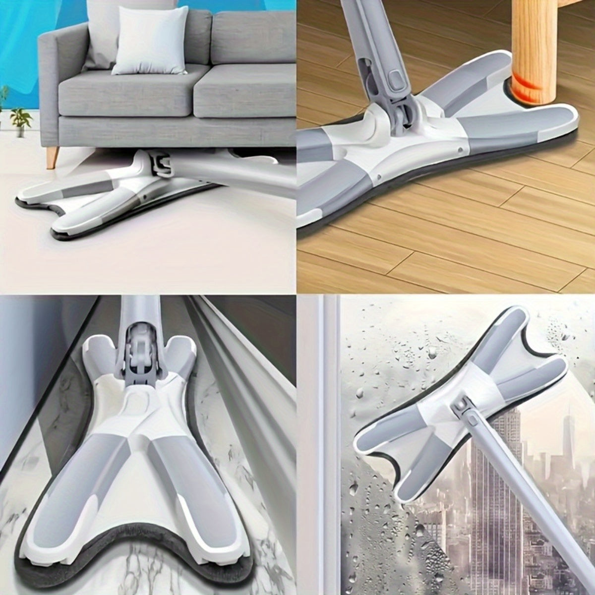 Butterfly Shaped Flat Mop Kit with Microfiber Pad and Reusable Cloths for Wet Dry Cleaning