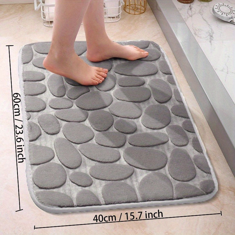 Soft Non-Slip Cobblestone Pattern Bath Rug Water Absorbent Quick Dry Polyester