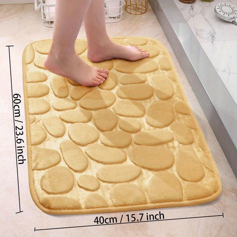 Soft Non-Slip Cobblestone Pattern Bath Rug Water Absorbent Quick Dry Polyester
