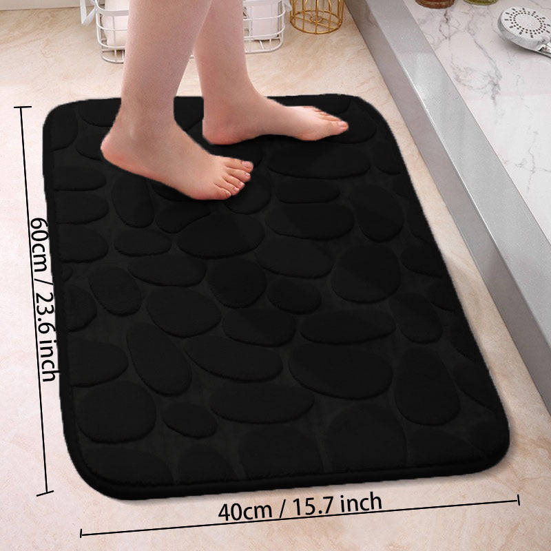 Soft Non-Slip Cobblestone Pattern Bath Rug Water Absorbent Quick Dry Polyester