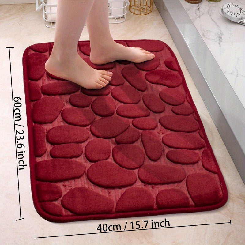 Soft Non-Slip Cobblestone Pattern Bath Rug Water Absorbent Quick Dry Polyester