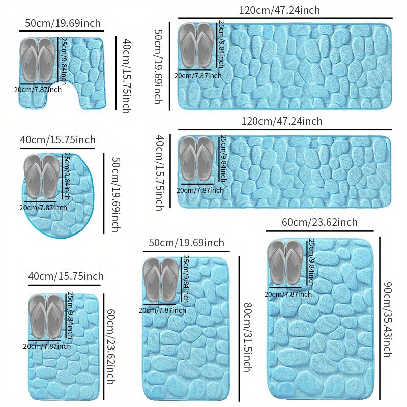 Soft Non-Slip Cobblestone Pattern Bath Rug Water Absorbent Quick Dry Polyester