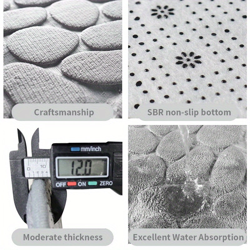 Soft Non-Slip Cobblestone Pattern Bath Rug Water Absorbent Quick Dry Polyester