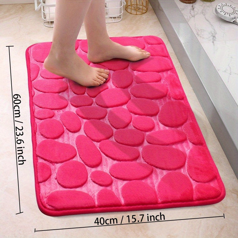 Soft Non-Slip Cobblestone Pattern Bath Rug Water Absorbent Quick Dry Polyester