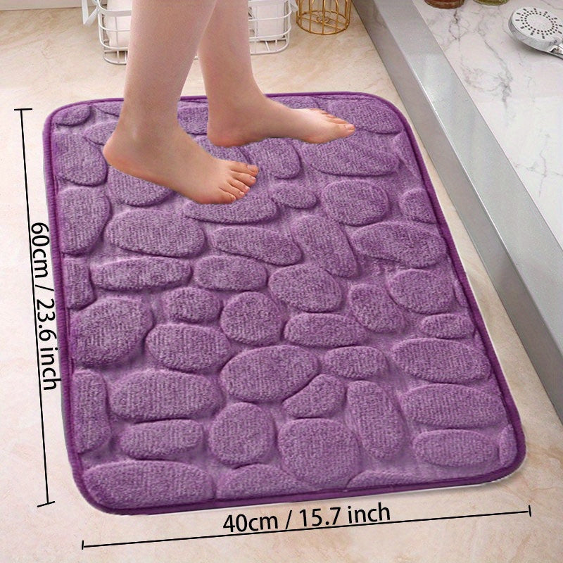 Soft Non-Slip Cobblestone Pattern Bath Rug Water Absorbent Quick Dry Polyester