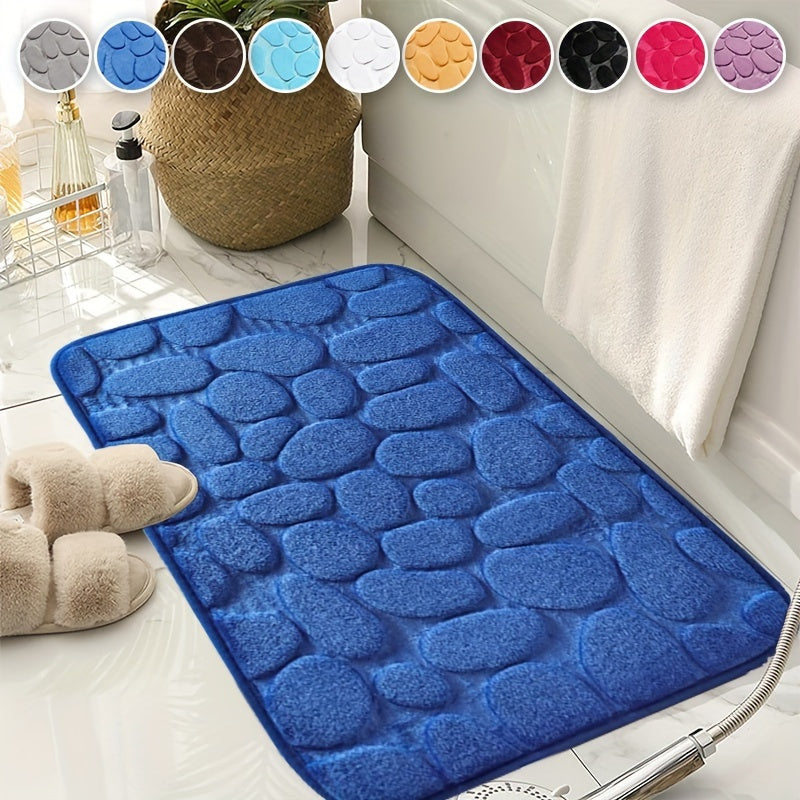 Soft Non-Slip Cobblestone Pattern Bath Rug Water Absorbent Quick Dry Polyester
