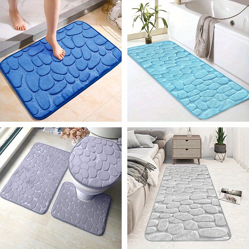 Soft Non-Slip Cobblestone Pattern Bath Rug Water Absorbent Quick Dry Polyester