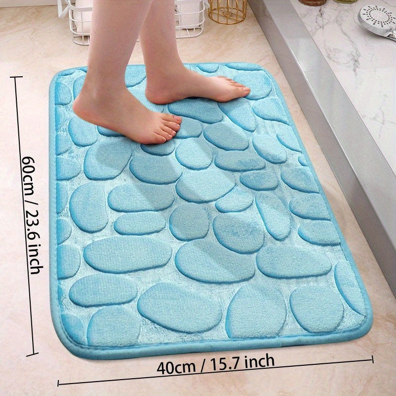 Soft Non-Slip Cobblestone Pattern Bath Rug Water Absorbent Quick Dry Polyester