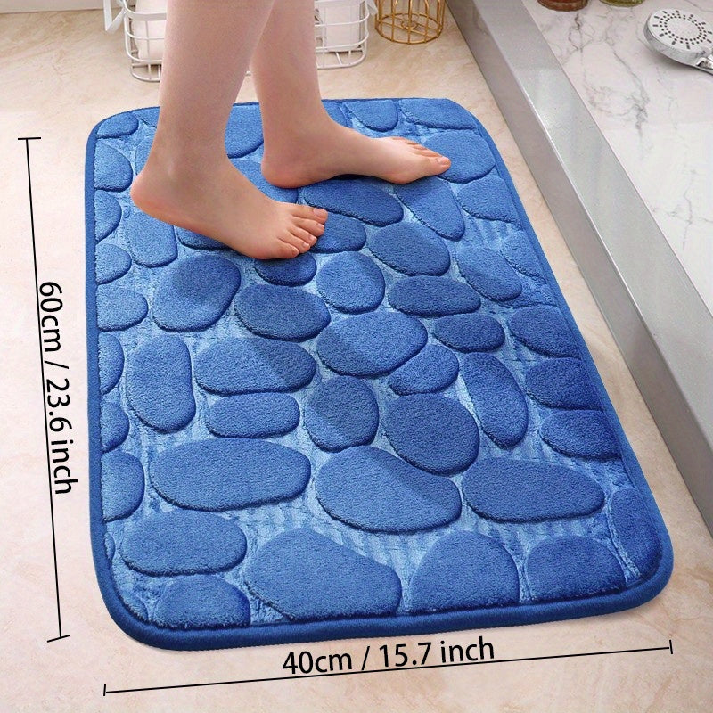Soft Non-Slip Cobblestone Pattern Bath Rug Water Absorbent Quick Dry Polyester