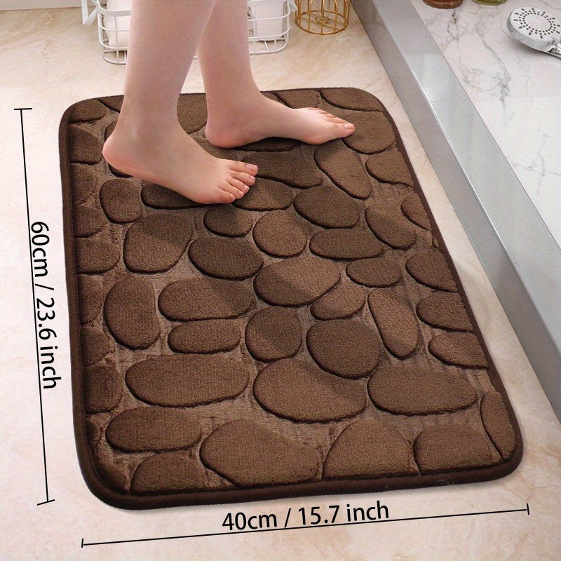 Soft Non-Slip Cobblestone Pattern Bath Rug Water Absorbent Quick Dry Polyester