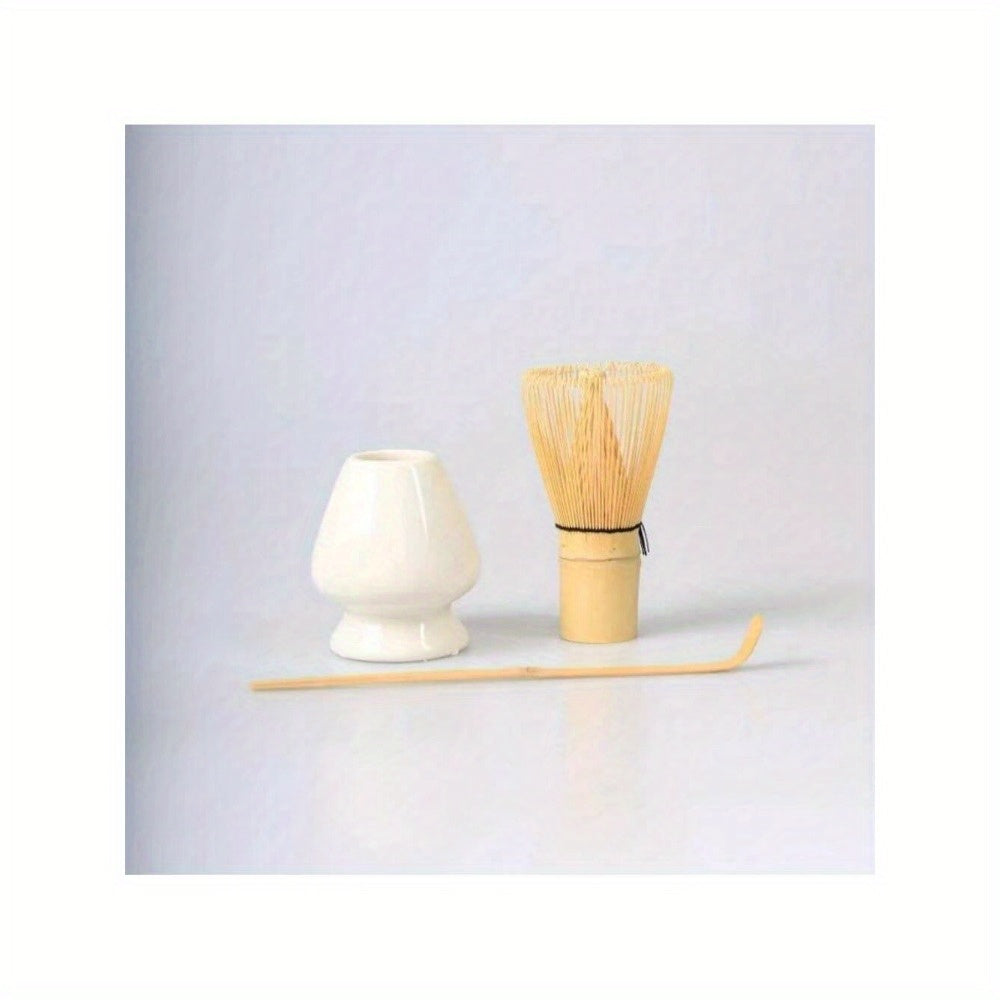 Juego de té de matcha con batidor de bambú, cuenco de cerámica, cucharita para la preparación tradicional del té