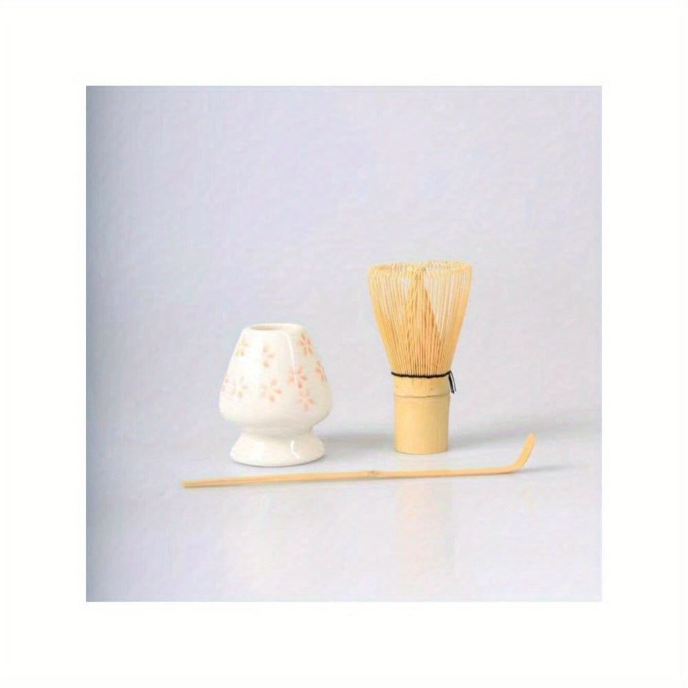 Juego de té de matcha con batidor de bambú, cuenco de cerámica, cucharita para la preparación tradicional del té