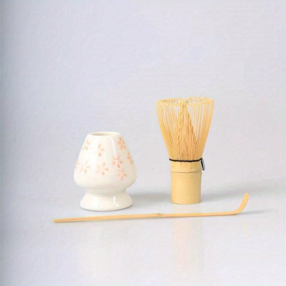 Juego de té de matcha con batidor de bambú, cuenco de cerámica, cucharita para la preparación tradicional del té