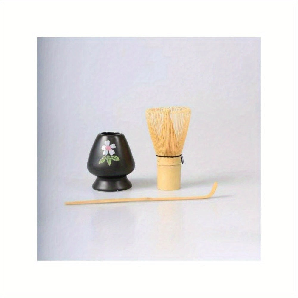 Juego de té de matcha con batidor de bambú, cuenco de cerámica, cucharita para la preparación tradicional del té