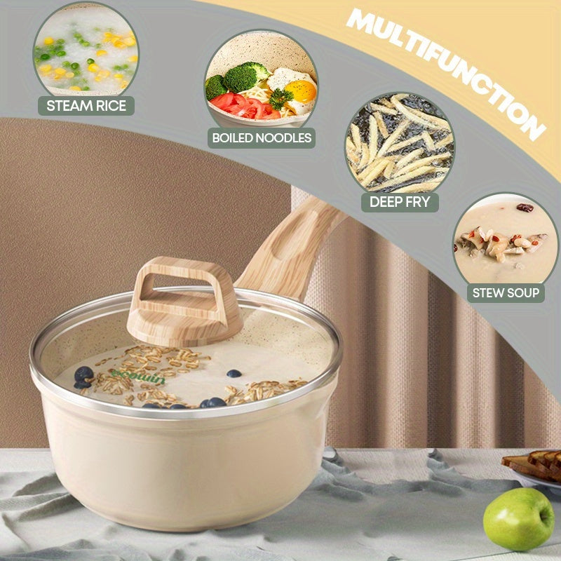 Сковорода с антипригарным покрытием для ваших нужд на кухне! Эта маленькая молочная кастрюля идет с крышкой и идеально подходит для приготовления пасты, соуса для стейка, каши и рамена. Универсальное дополнение к вашей кухонной утвари и посуде.