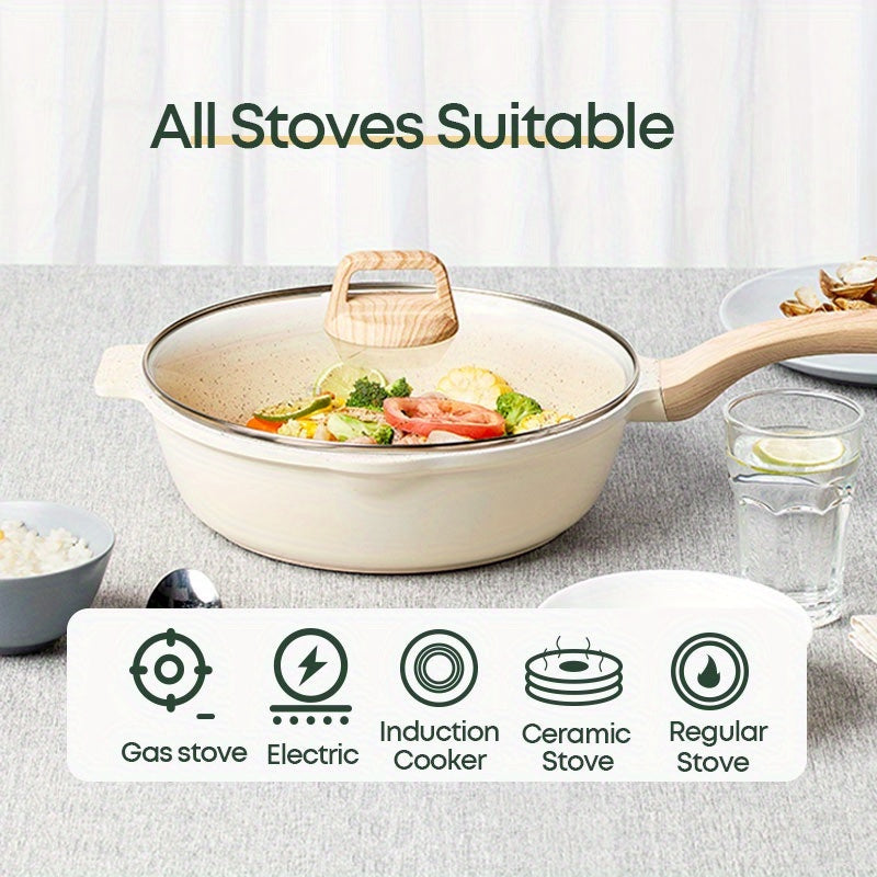 Sartén de chef de aluminio antiadherente de 24cm con tapa, recubrimiento cerámico libre de PFOA