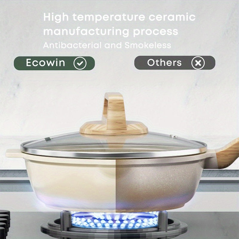 Sartén de chef de aluminio antiadherente de 24cm con tapa, recubrimiento cerámico libre de PFOA