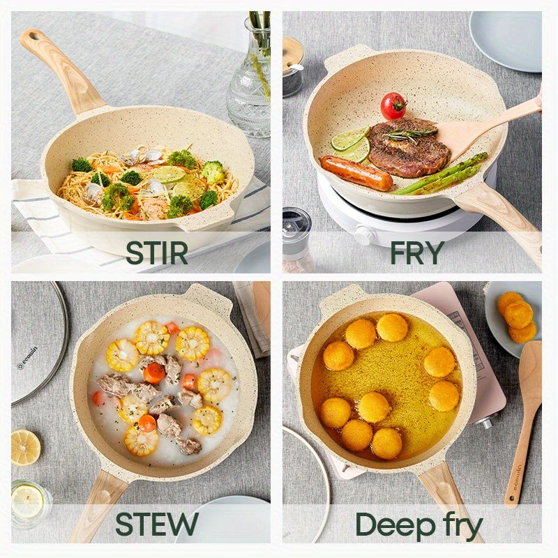 Sartén de chef de aluminio antiadherente de 24cm con tapa, recubrimiento cerámico libre de PFOA