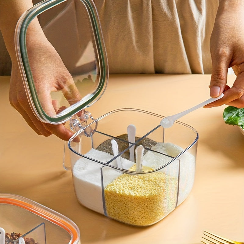 FreshSeal Silikon va PET Oshxona Ta'mi Qutisi - 1 Dona, Tuz, Ziravorlar va Ta'mlar uchun 4 Bo'lakli Idish - Oziq-ovqat bilan Aloqa Uchun Xavfsiz, Oshxonangizni Tashkil Etish Uchun Mukammal