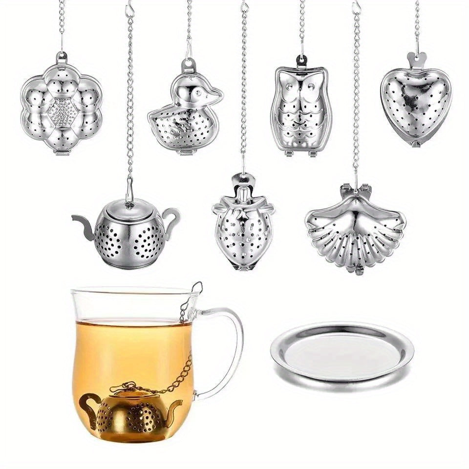 Juego de infusor de té de acero inoxidable de 2 piezas con tapas decorativas para infusión de hierbas y especias