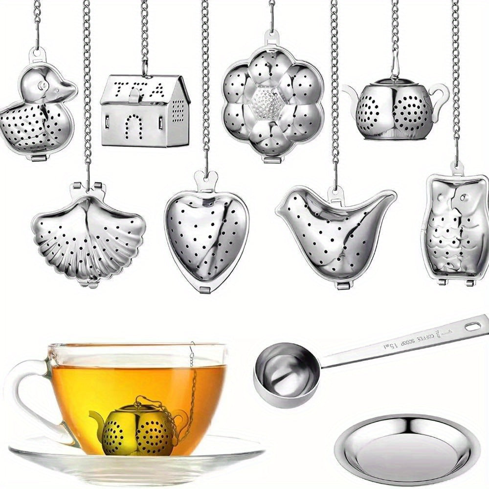 Juego de infusor de té de acero inoxidable de 2 piezas con tapas decorativas para infusión de hierbas y especias