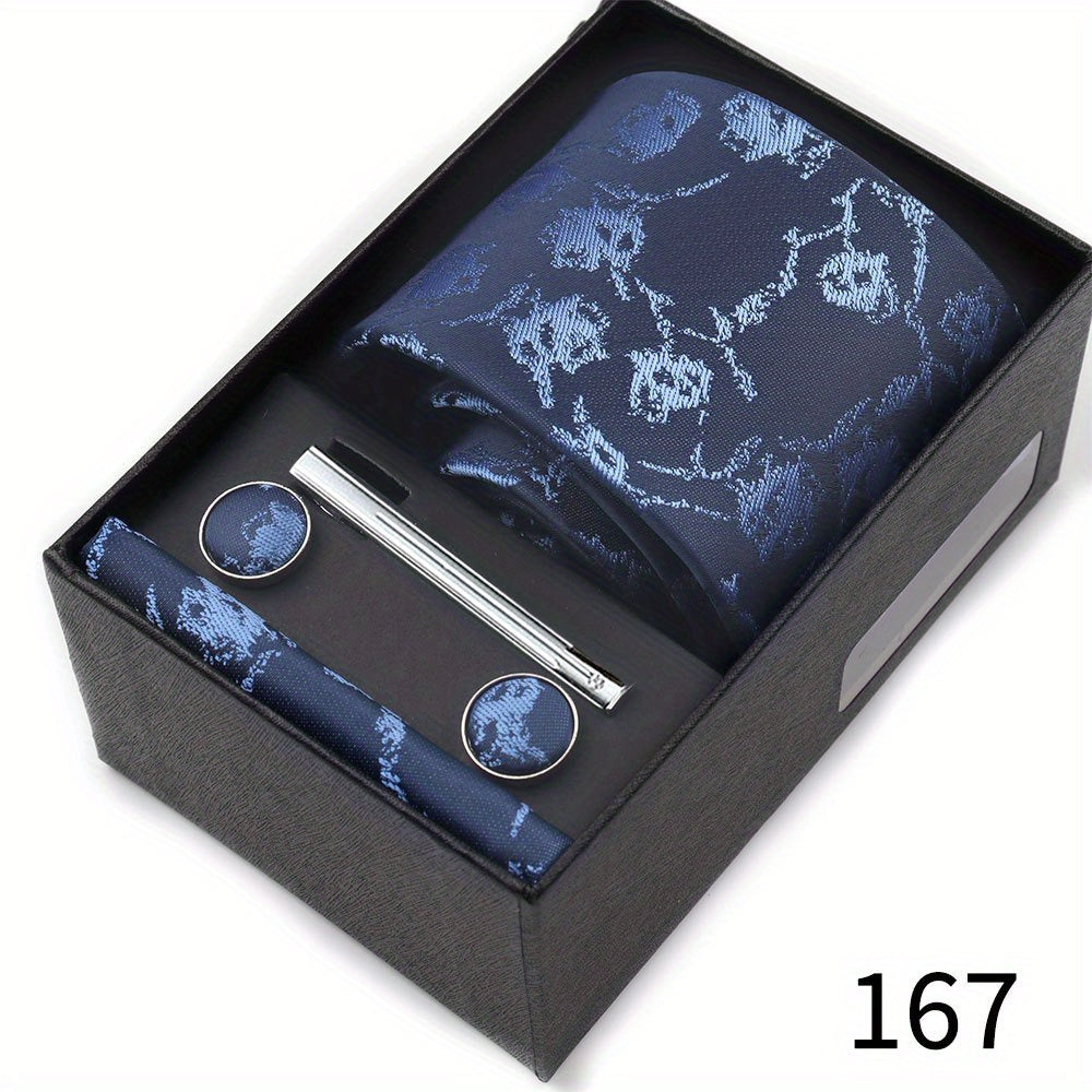 Men's Gift Set with Tie, Pocket Square, Tie Clip and Cufflinks for Weddings
