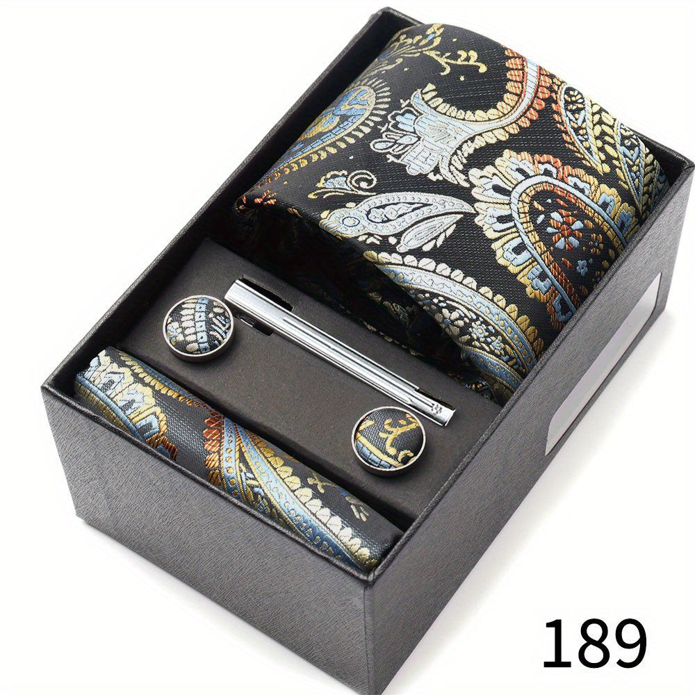 Men's Gift Set with Tie, Pocket Square, Tie Clip and Cufflinks for Weddings
