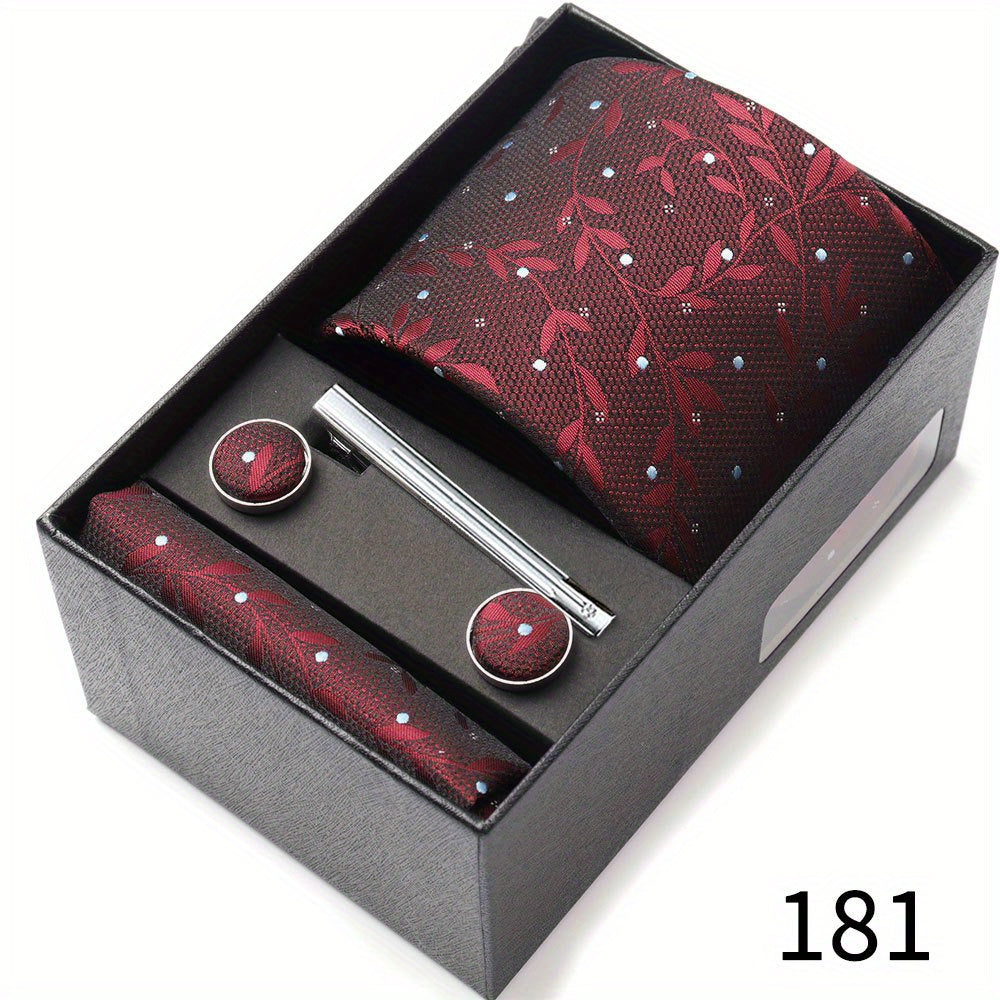 Men's Gift Set with Tie, Pocket Square, Tie Clip and Cufflinks for Weddings