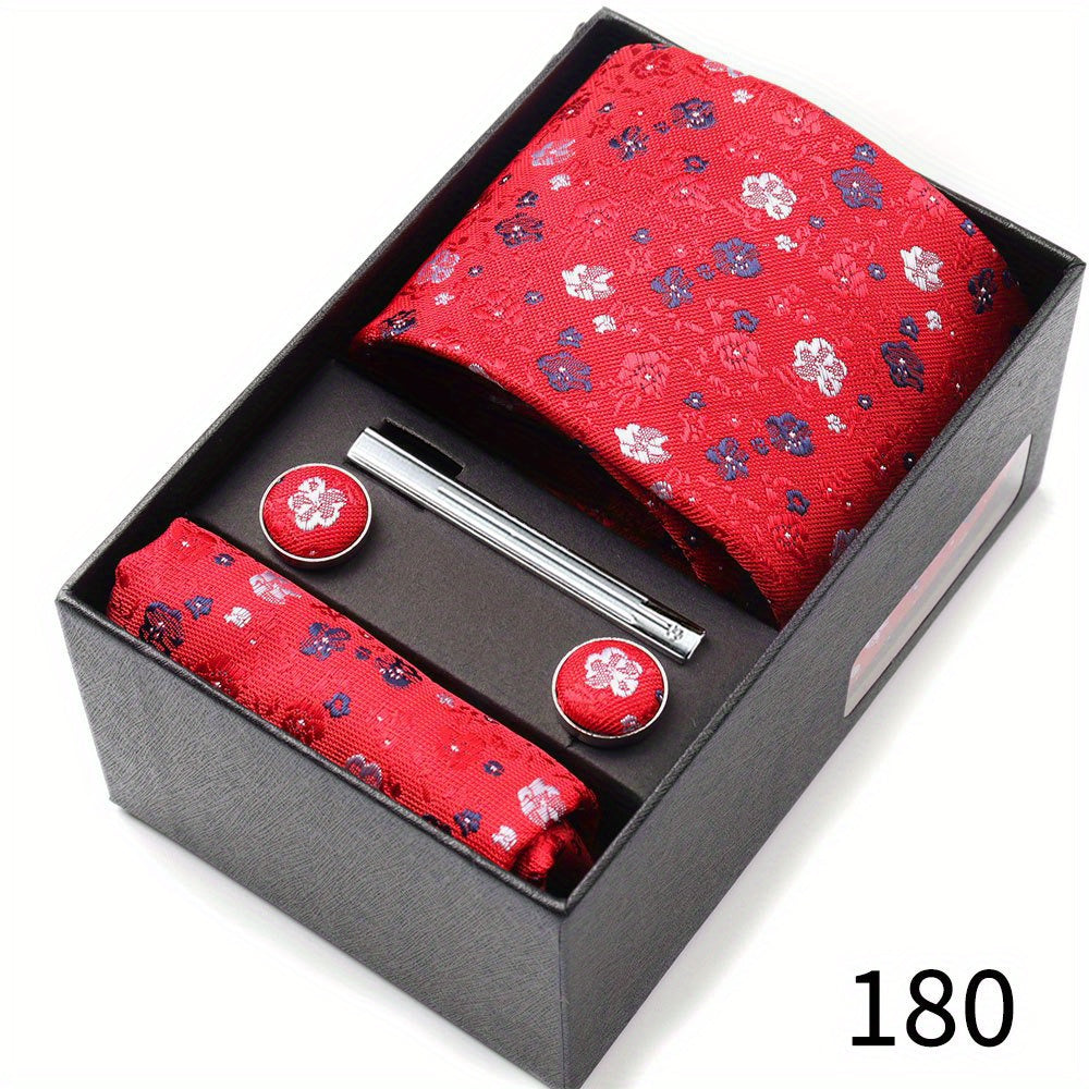 Men's Gift Set with Tie, Pocket Square, Tie Clip and Cufflinks for Weddings