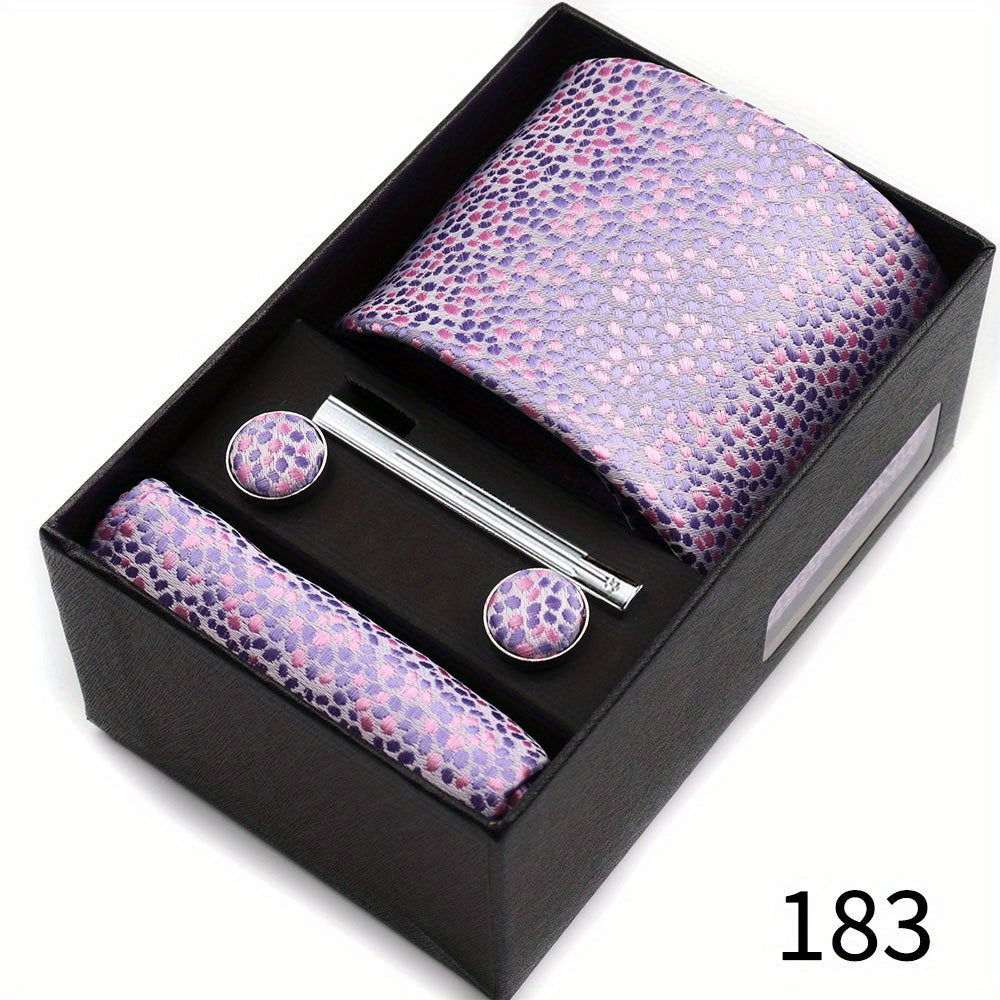 Men's Gift Set with Tie, Pocket Square, Tie Clip and Cufflinks for Weddings