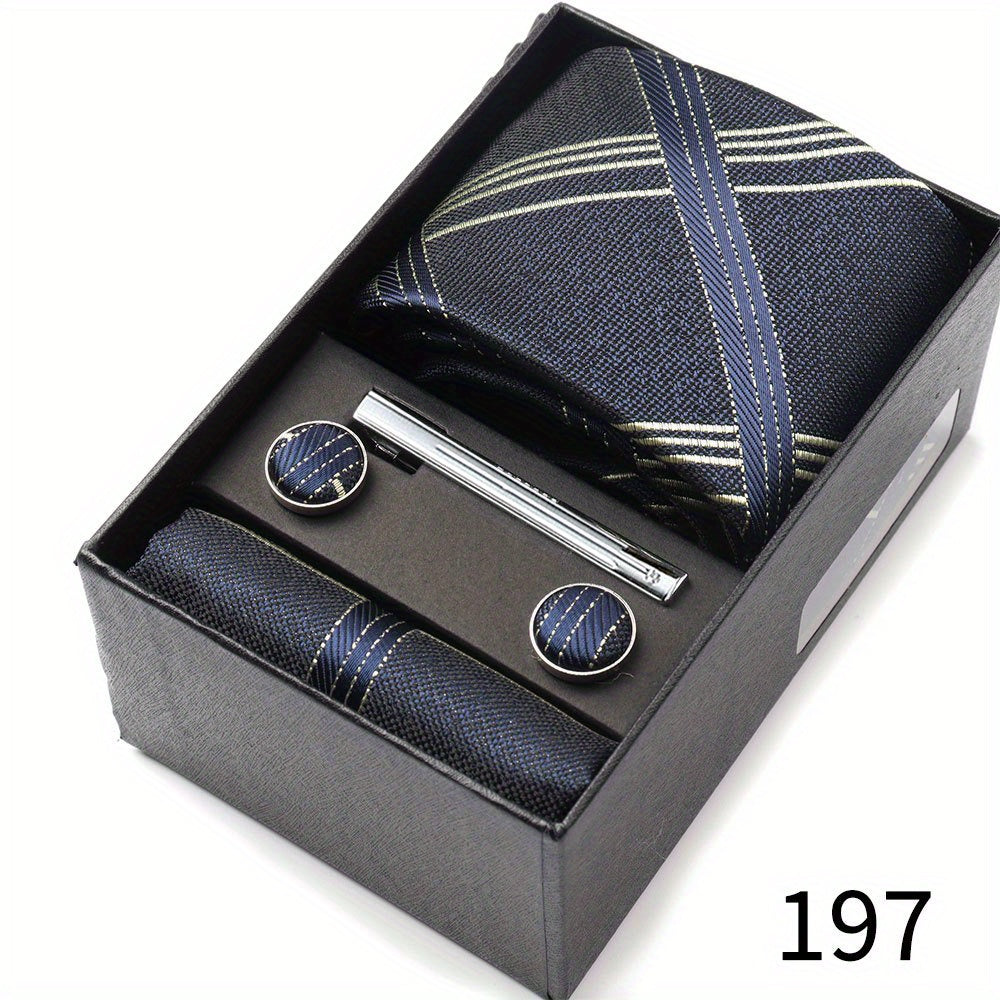 Men's Gift Set with Tie, Pocket Square, Tie Clip and Cufflinks for Weddings