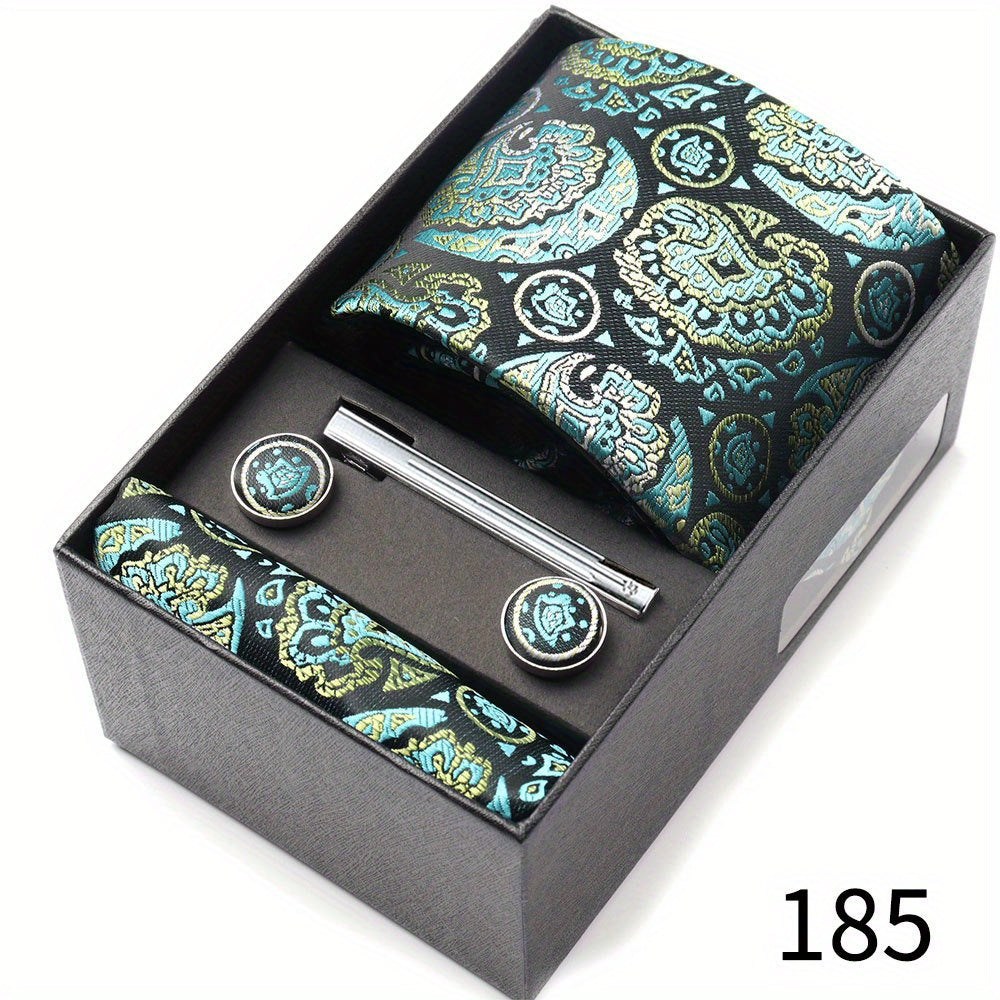 Men's Gift Set with Tie, Pocket Square, Tie Clip and Cufflinks for Weddings