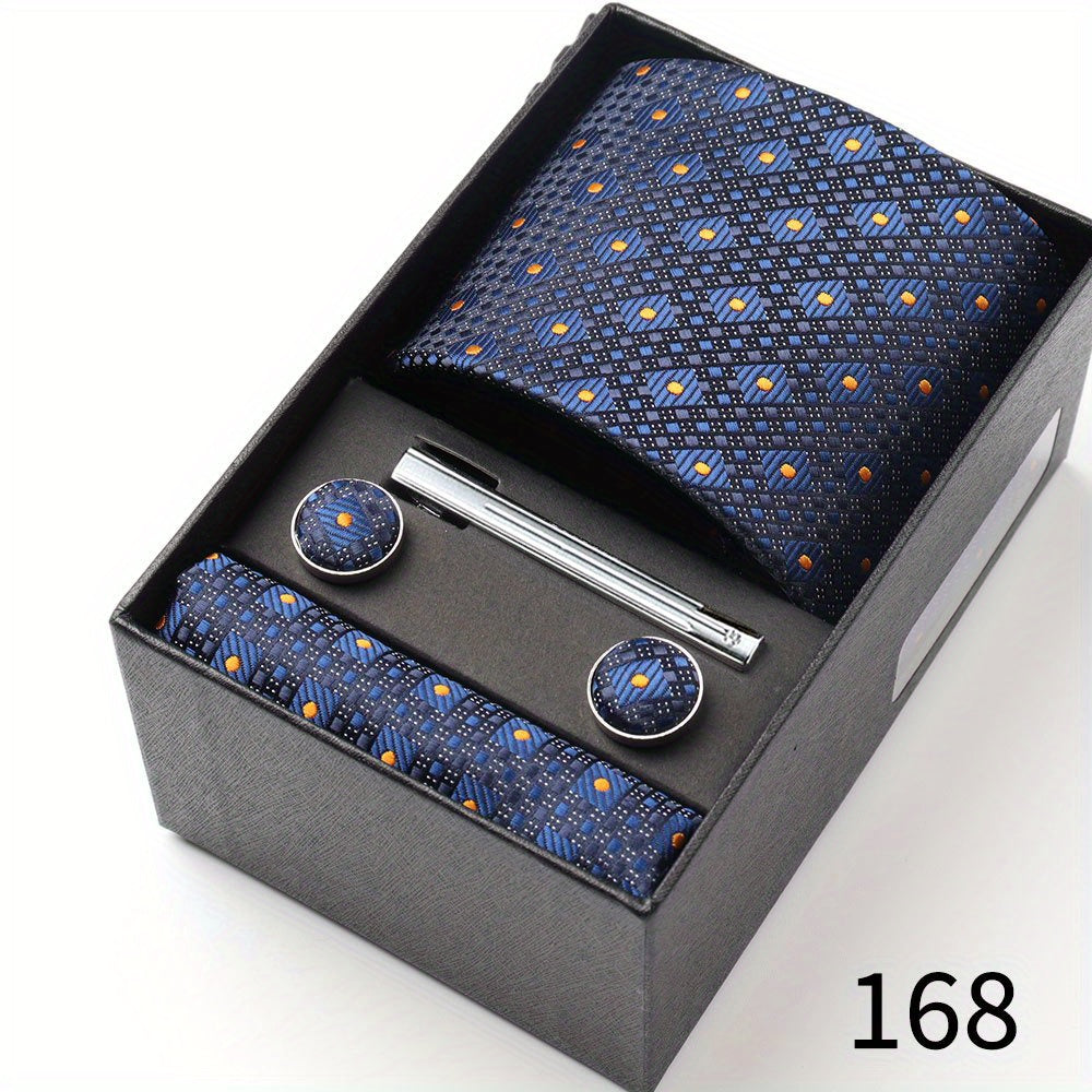 Men's Gift Set with Tie, Pocket Square, Tie Clip and Cufflinks for Weddings