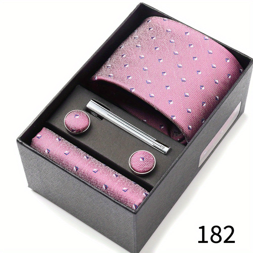 Men's Gift Set with Tie, Pocket Square, Tie Clip and Cufflinks for Weddings