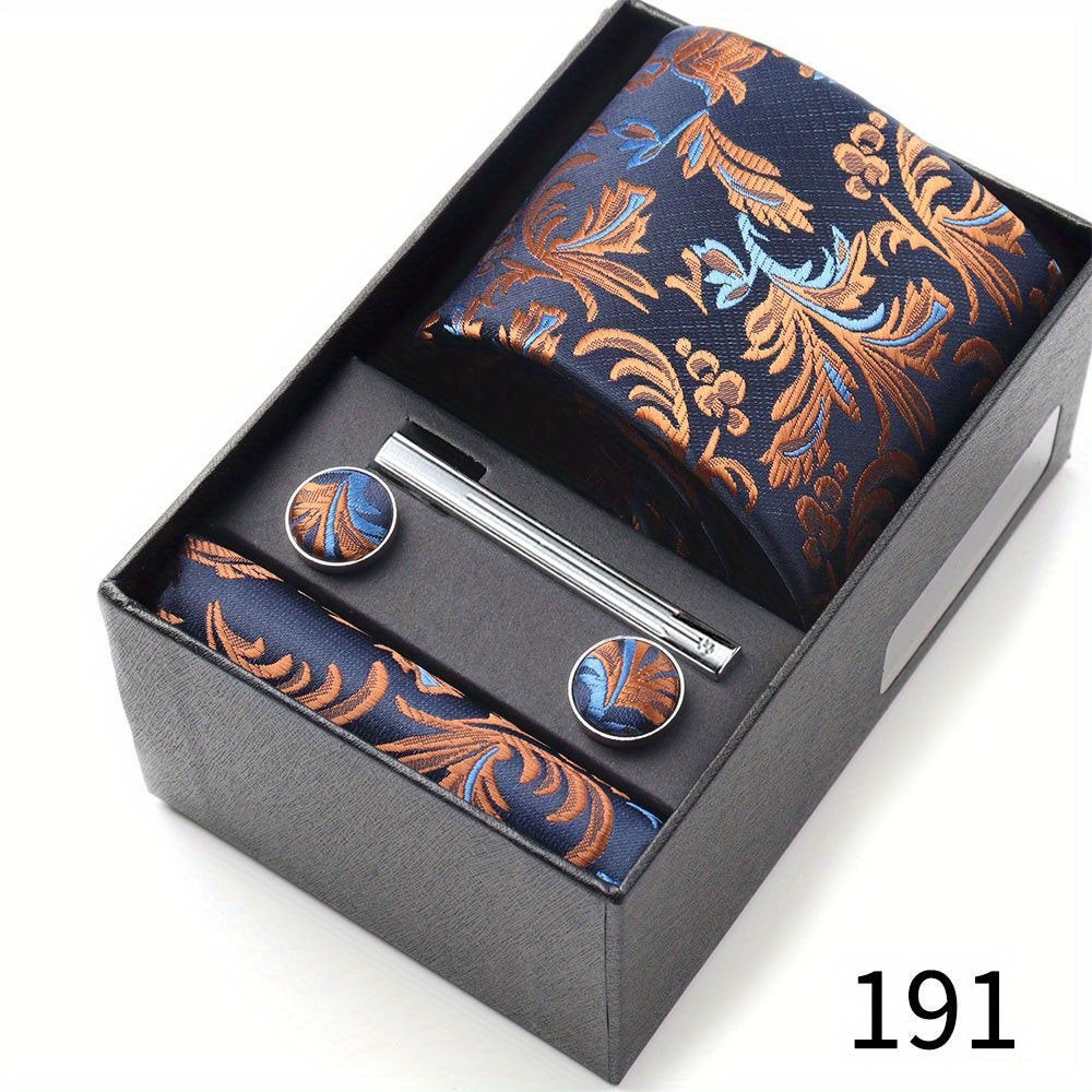 Men's Gift Set with Tie, Pocket Square, Tie Clip and Cufflinks for Weddings
